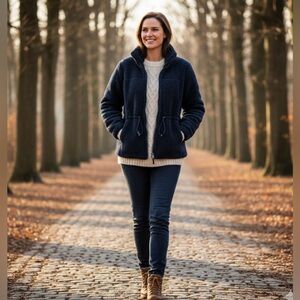 Woolrich Deep Pile Sherpa Fleece Jacket - Navy Blue - Made in USA - Size L